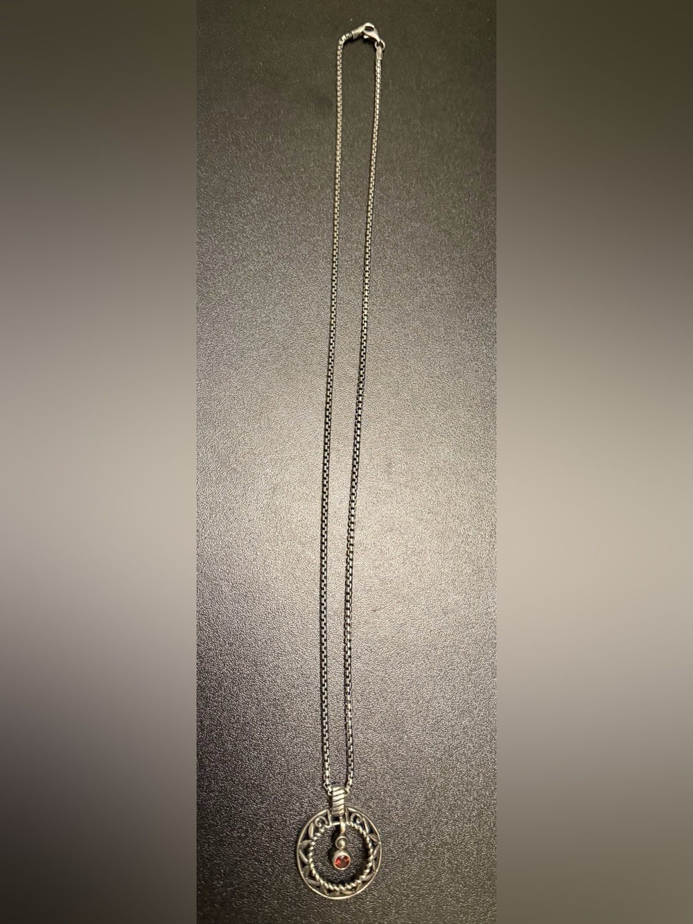 925 Sterling Silver Box Chain 20inches necklace & 925 stamped garnet pendant